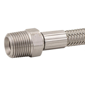 3/8" MNPT x 24" Long PTFE Stainless Steel Braided Hose